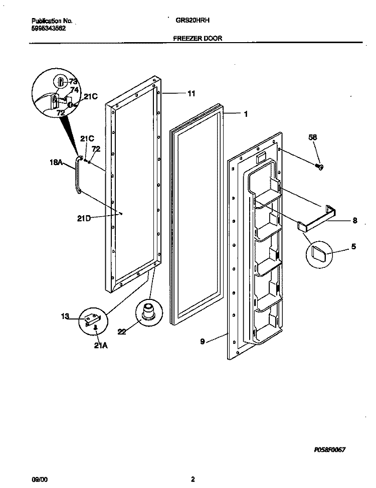 FREEZER DOOR Diagram and Parts List for GRS20HRHD4  Gibson Refrigerator