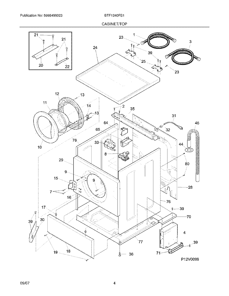 CABINET / TOP Diagram and Parts List for BTF1240FS1  Crosley Washer