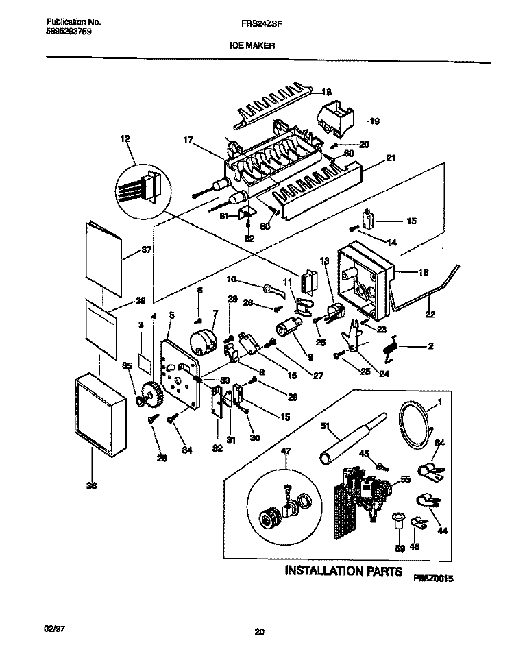 ICE MAKER Diagram and Parts List for FRS24ZSFW0  Frigidaire Refrigerator