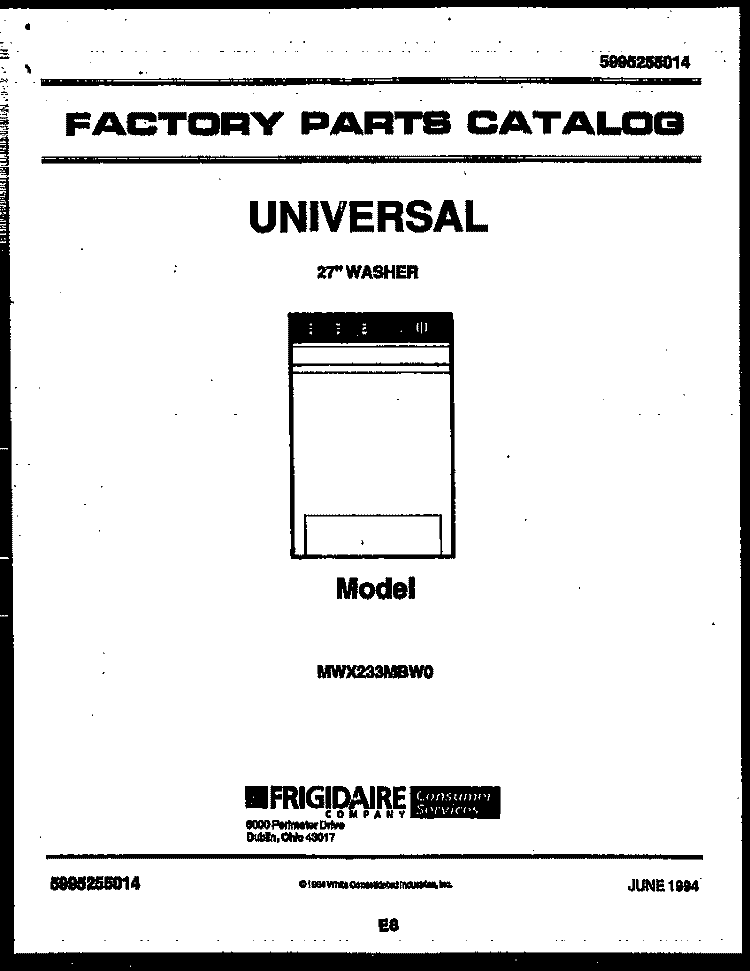 COVER Diagram and Parts List for MWX233MBWW0  Frigidaire Washer