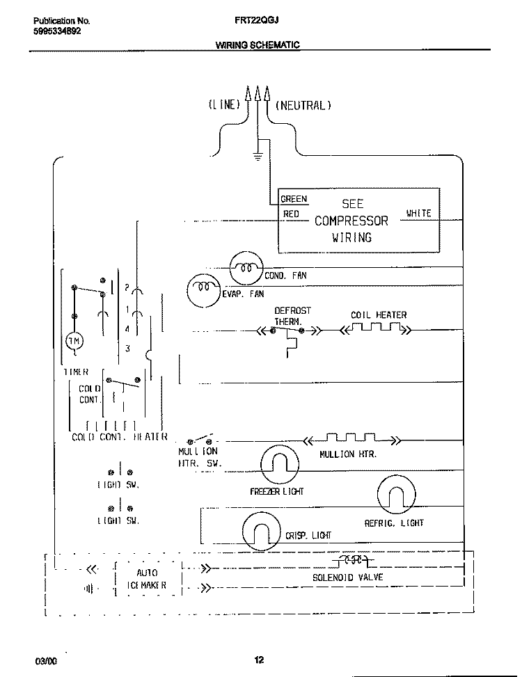 WIRING DIAGRAM Diagram and Parts List for FRT22QGJB1  Frigidaire Refrigerator
