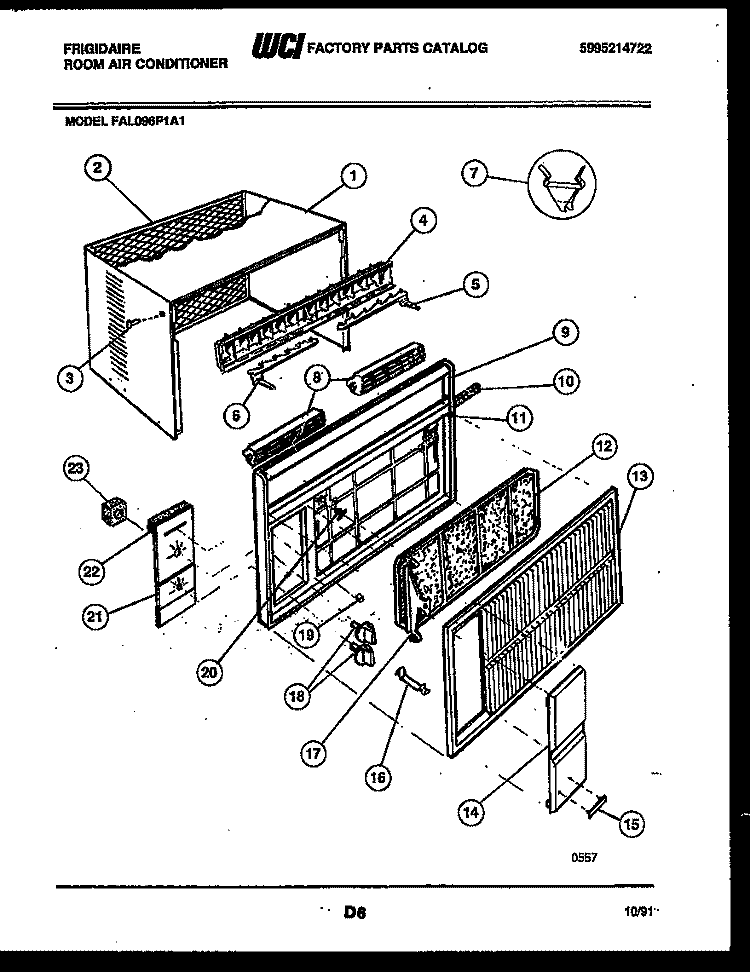 CABINET PARTS Diagram and Parts List for FAL096P1A1  Frigidaire Air Conditioner