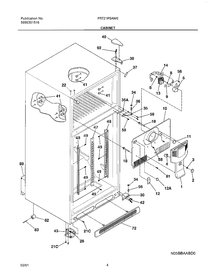 CABINET Diagram and Parts List for FRT21P5AW0  Frigidaire Refrigerator