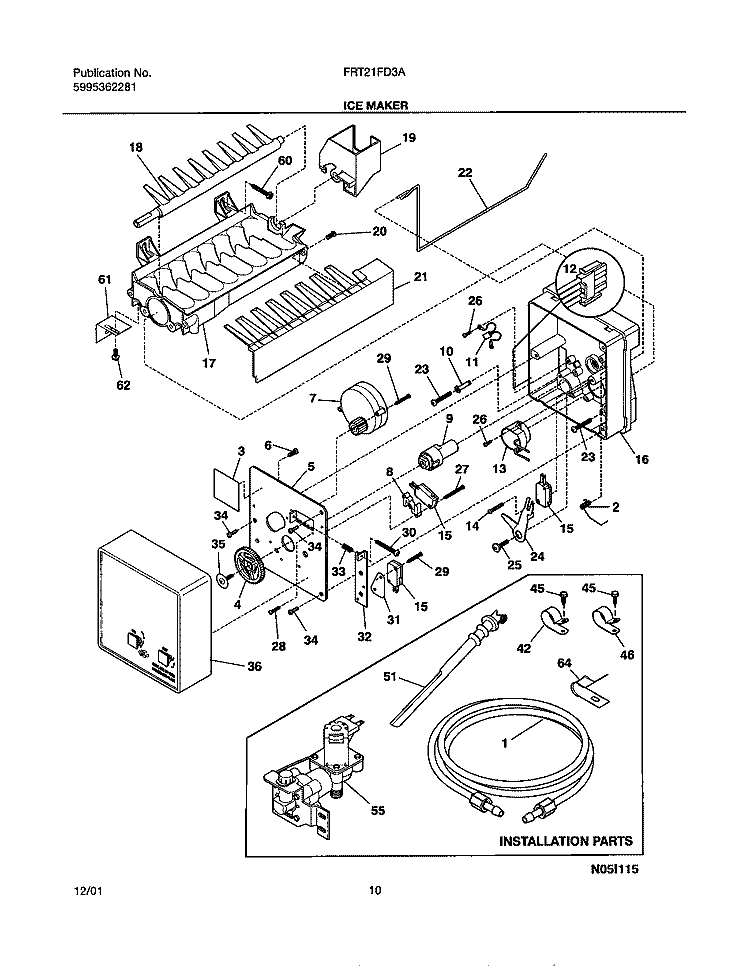 ICE MAKER Diagram and Parts List for FRT21FD3AT2  Frigidaire Refrigerator