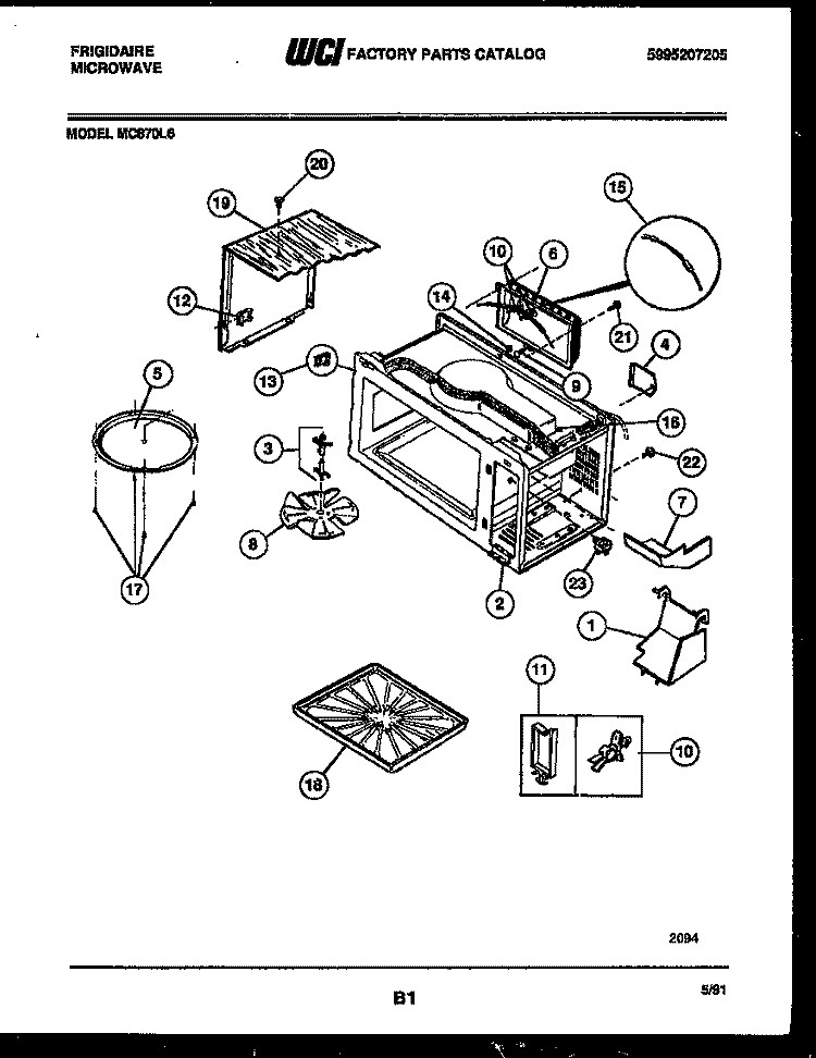 WRAPPER AND BODY PARTS Diagram and Parts List for MC870L6  Frigidaire Microwave