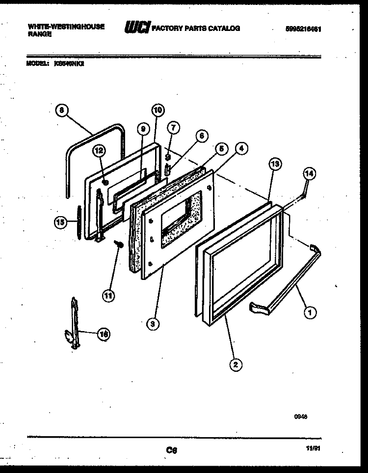 DOOR PARTS Diagram and Parts List for KS540NKW2  Frigidaire Range