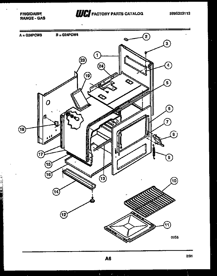BODY PARTS Diagram and Parts List for G24PCW3  Frigidaire Range