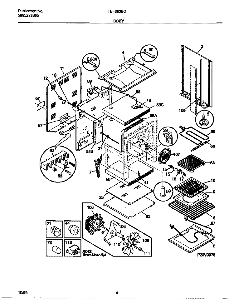 BODY Diagram and Parts List for TEF383BCWA  Tappan Range