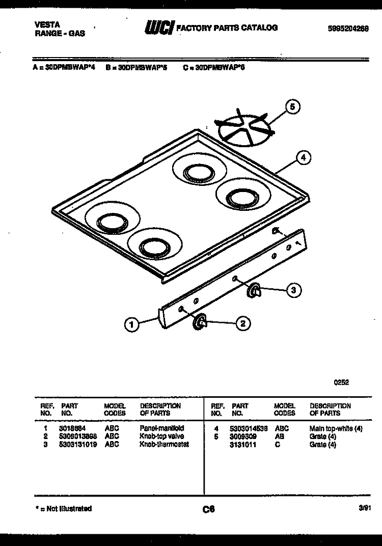 COOKTOP Diagram and Parts List for 30DPMBWAP6  Tappan Range
