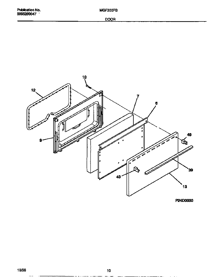 DOOR Diagram and Parts List for MGF300PBDE  Frigidaire Range