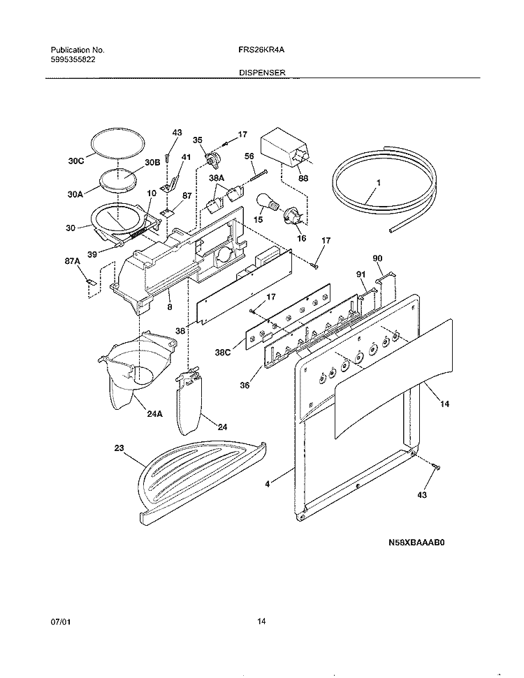 DISPENSER Diagram and Parts List for FRS26KR4AB1  Frigidaire Refrigerator