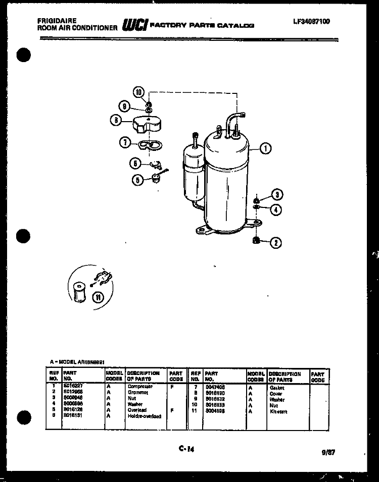 COMPRESSOR PARTS Diagram and Parts List for AR16NS8E1  Frigidaire Air Conditioner