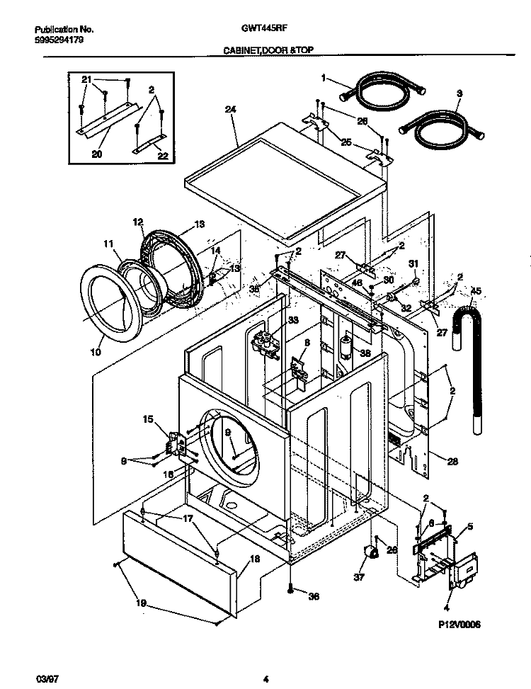 CABINET, DOOR & TOP Diagram and Parts List for GWT445RFS1  Gibson Washer
