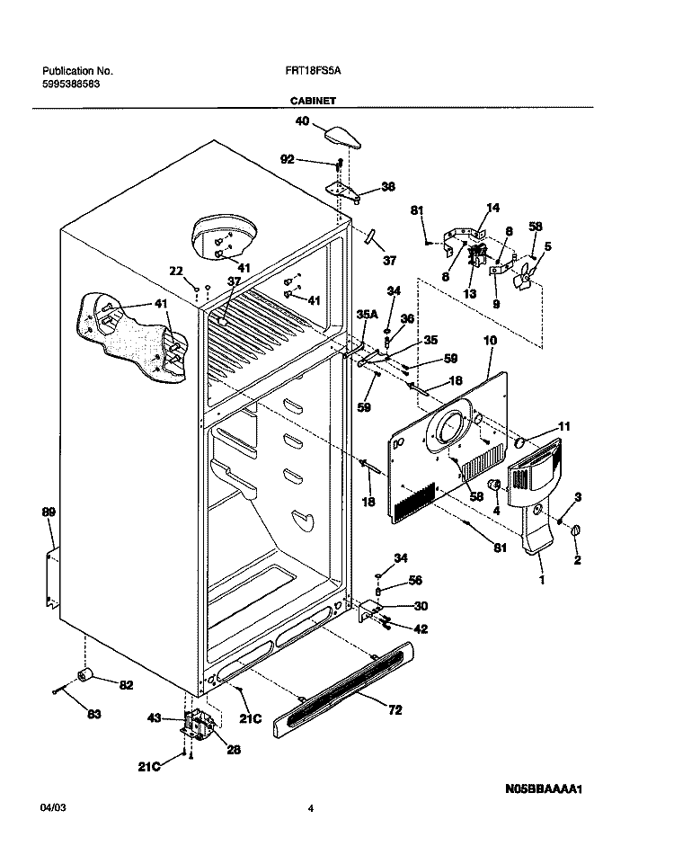 CABINET Diagram and Parts List for FRT18FS5AQ6  Frigidaire Refrigerator