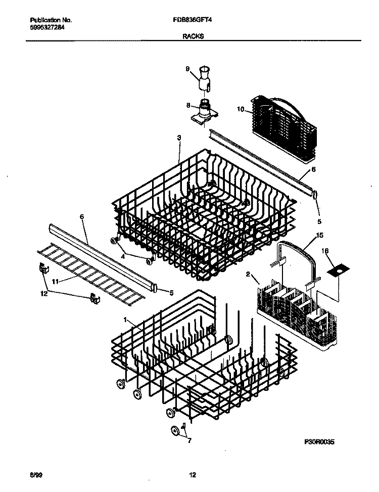 RACK Diagram and Parts List for FDB836GFT4  Frigidaire Dishwasher