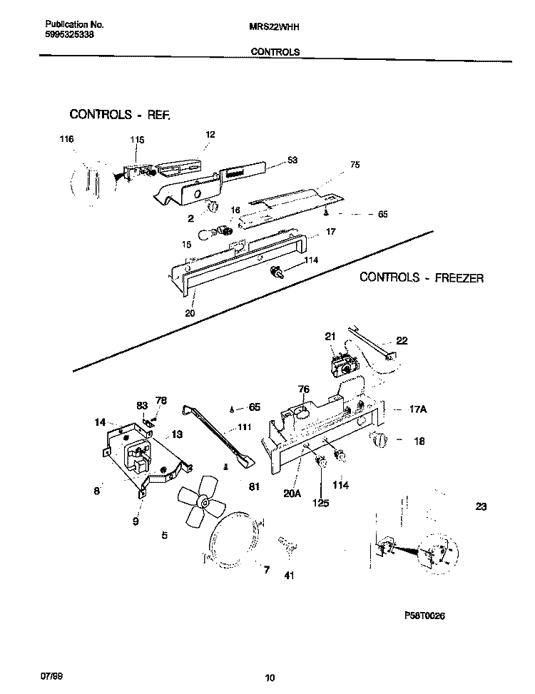 CONTROLS Diagram and Parts List for MRS22WHHW1  Frigidaire Refrigerator