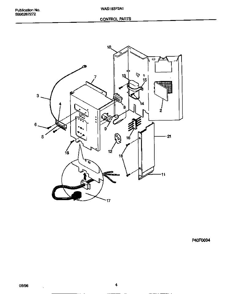 CONTROL PARTS Diagram and Parts List for WAS183F2A1  Frigidaire Air Conditioner