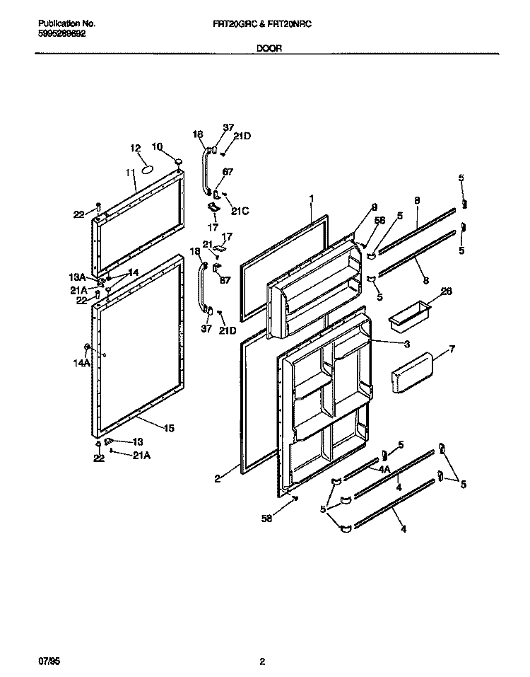 DOOR Diagram and Parts List for FRT20GRCD0  Frigidaire Refrigerator