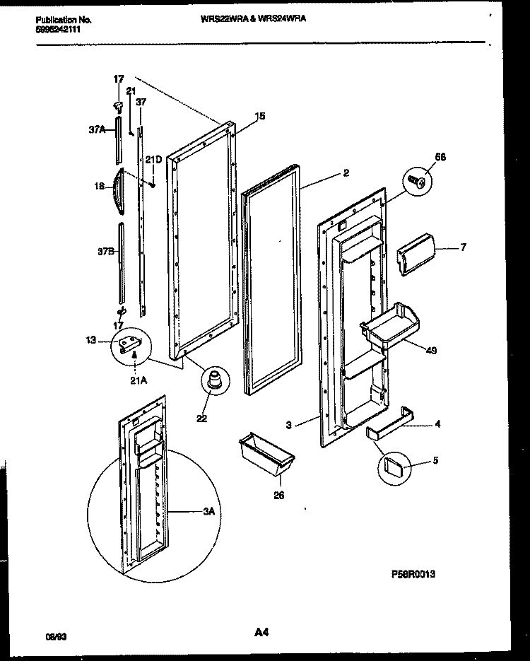 REFRIGERATOR DOOR PARTS Diagram and Parts List for WRS24WRAW1  Frigidaire Refrigerator