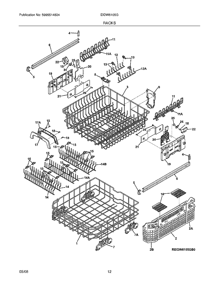 RACKS Diagram and Parts List for EIDW6105GB1  Electrolux Dishwasher