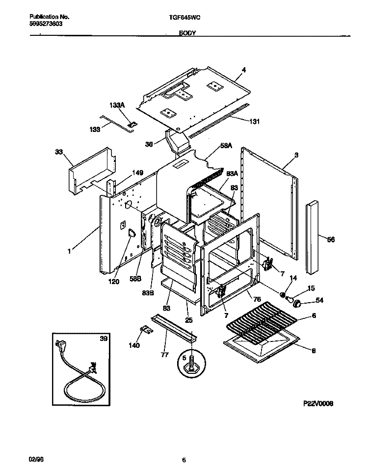 BODY Diagram and Parts List for TGF645WCD1  Tappan Range