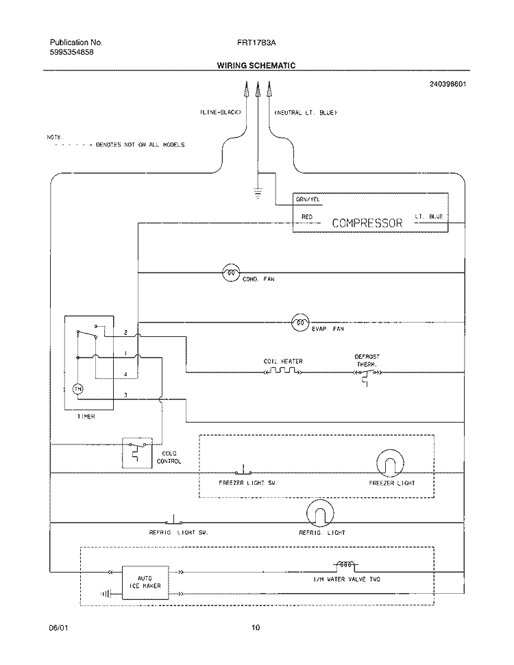 WIRING SCHEMATIC Diagram and Parts List for FRT17B3AT1  Frigidaire Refrigerator