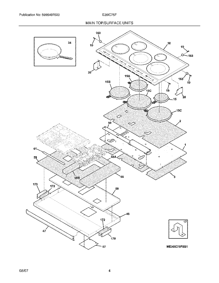 MAINTOP Diagram and Parts List for E36IC75FSS3  Electrolux Cooktop