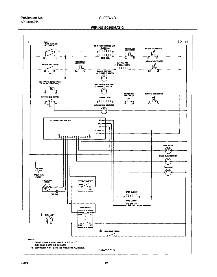 WIRING SCHEMATIC Diagram and Parts List for GLEFS77CQB  Frigidaire Range