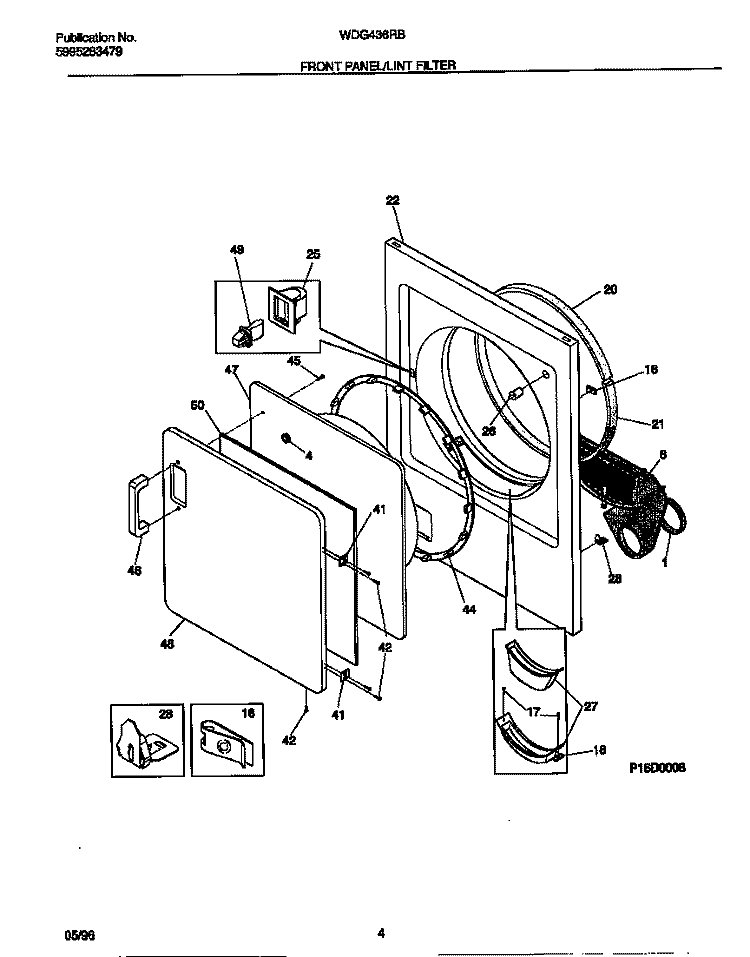 FRONT PANEL / LINT FILTER Diagram and Parts List for WDG436RBD2  Frigidaire Dryer
