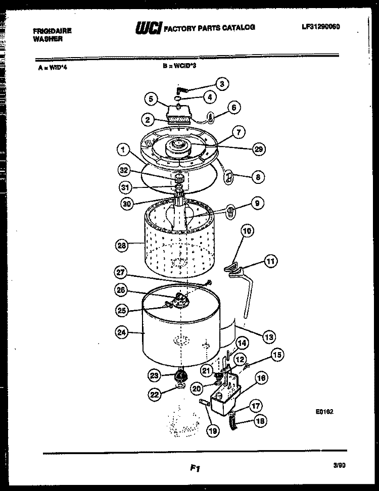 TUB DETAIL Diagram and Parts List for WCIDL3  Frigidaire Washer