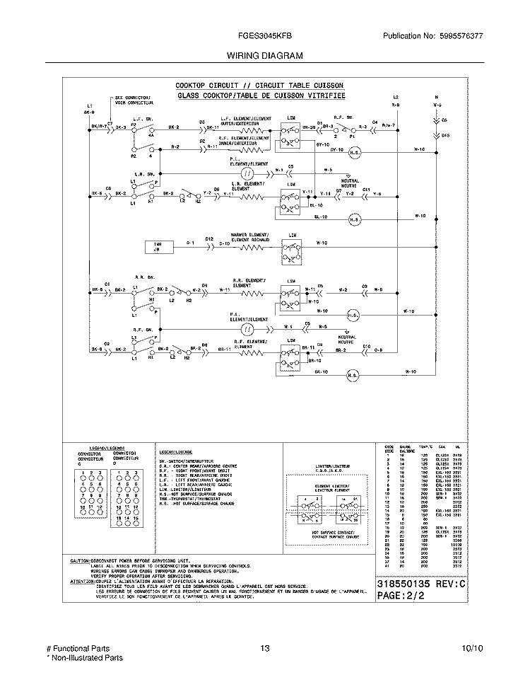 WIRING DIAGRAM Diagram and Parts List for FGES3045KFB  Frigidaire Wall Oven