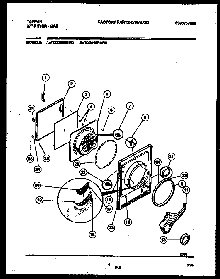 DOOR PARTS Diagram and Parts List for TDG546RBW0  Tappan Dryer