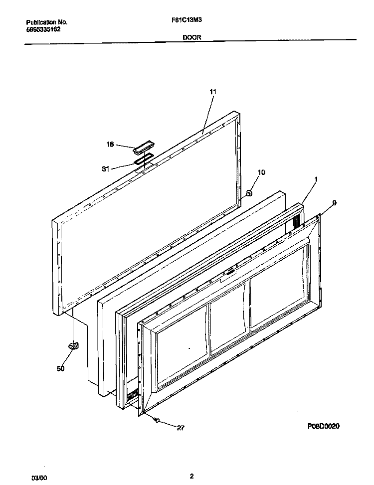 DOOR Diagram and Parts List for F81C13M3W0  Frigidaire Freezer