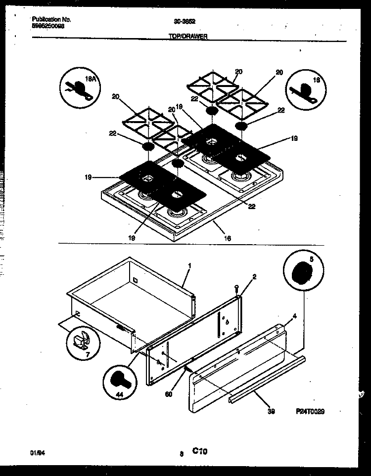 COOKTOP AND DRAWER PARTS Diagram and Parts List for 30-3852-00-03  Tappan Range