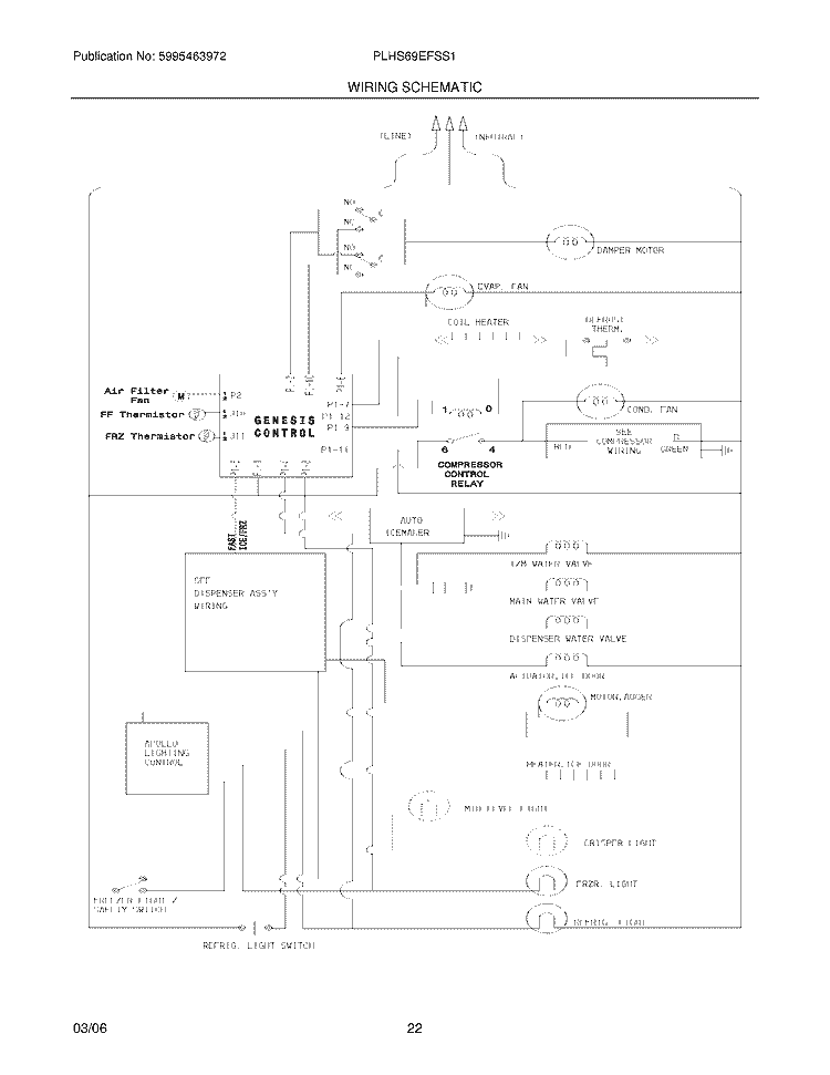 WIRING SCHEMATIC Diagram and Parts List for PLHS69EFSS1  Frigidaire Refrigerator