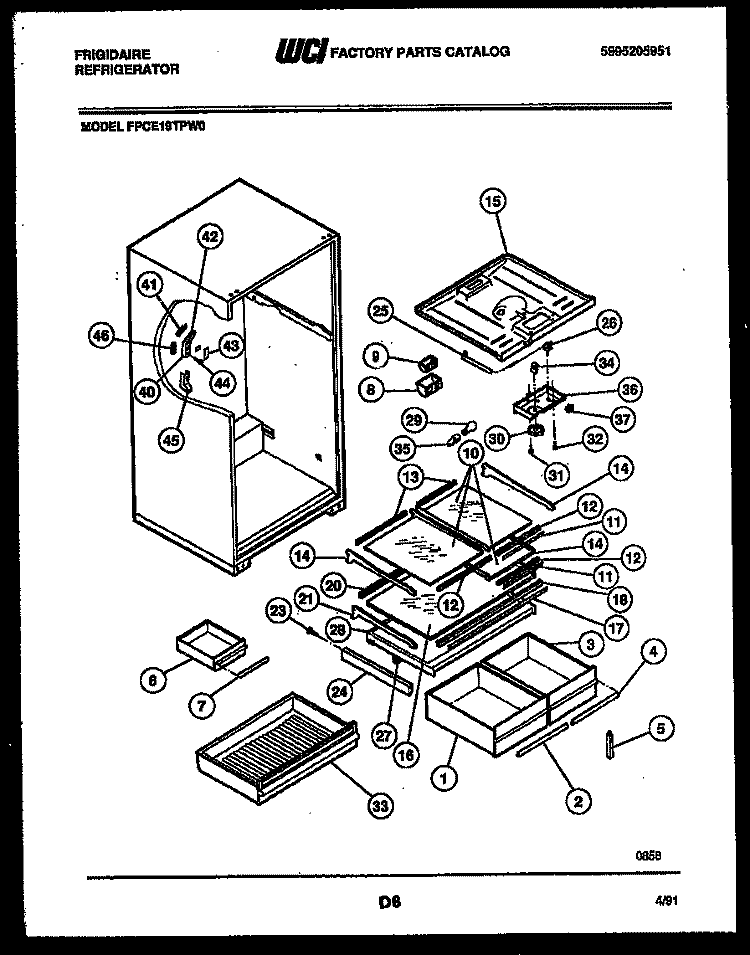 SHELVES AND SUPPORTS Diagram and Parts List for FPCE19TPW0  Frigidaire Refrigerator