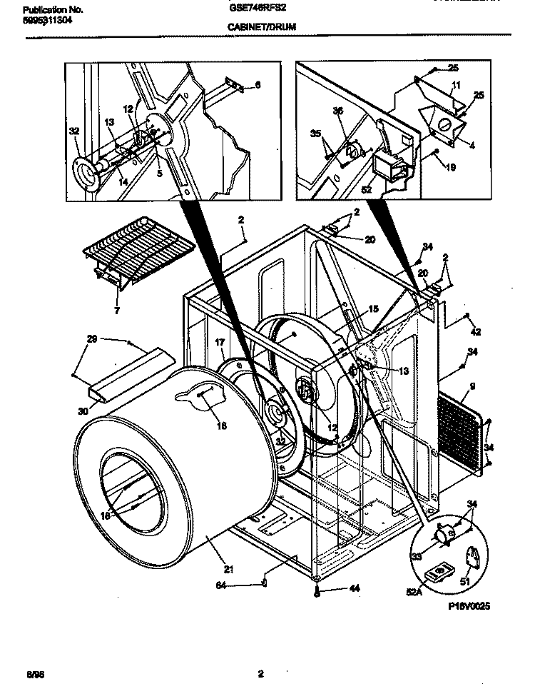 CABINET / DRUM Diagram and Parts List for GSE746RFS2  Gibson Dryer