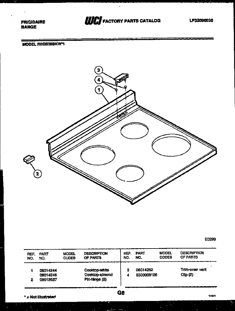 COOKTOP PARTS Diagram and Parts List for REGS38BKW1  Frigidaire Range