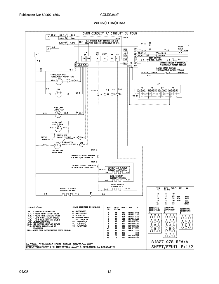 WIRING DIAGRAM Diagram and Parts List for CGLES389FS4  Frigidaire Range