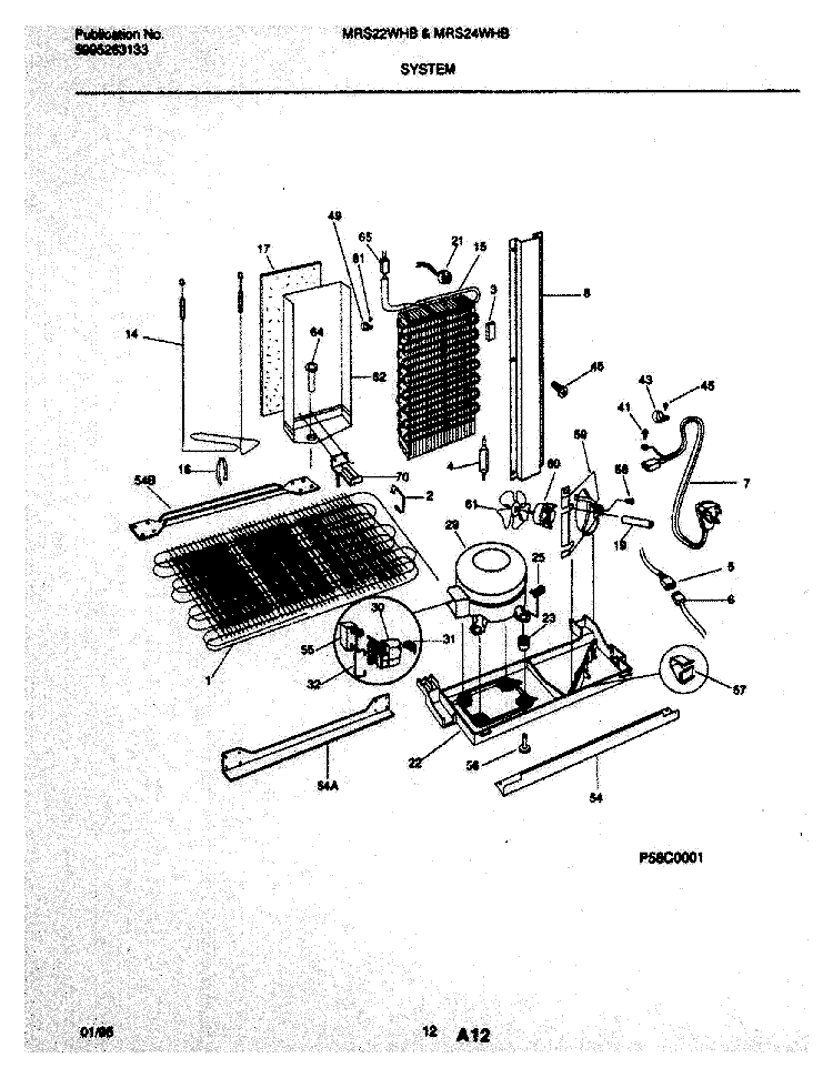 SYSTEM Diagram and Parts List for MRS22WHBD1  Frigidaire Refrigerator