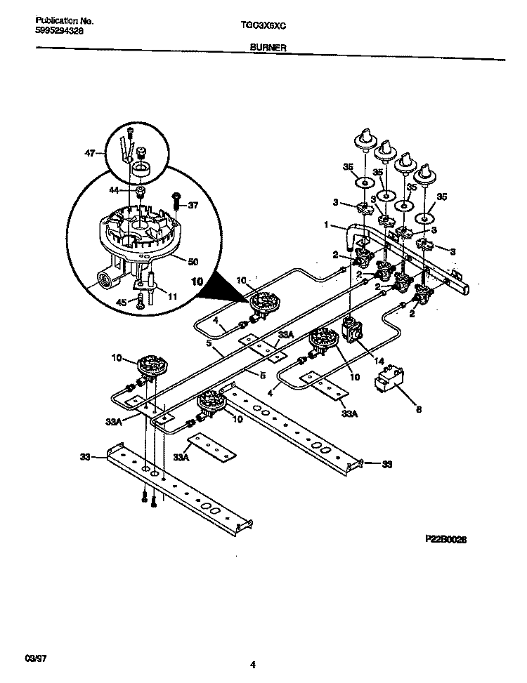 BURNER Diagram and Parts List for TGC3X6XCT2  Tappan Cooktop
