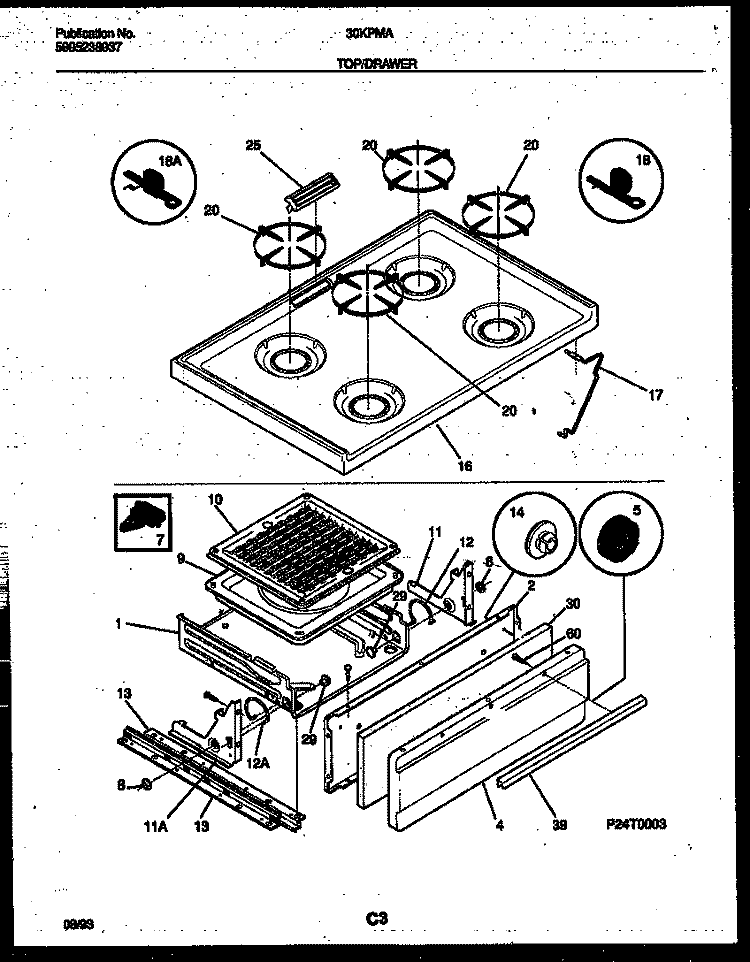 COOKTOP AND BROILER DRAWER PARTS Diagram and Parts List for 30KPMAWHN2  Tappan Range