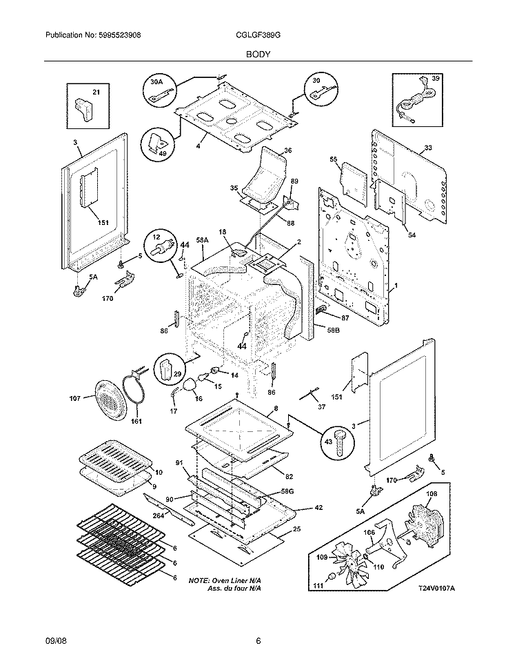 BODY Diagram and Parts List for CGLGF389GBB  Frigidaire Range