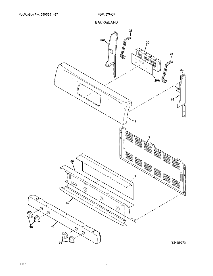 BACKGUARD Diagram and Parts List for FGFL67HCF  Frigidaire Range