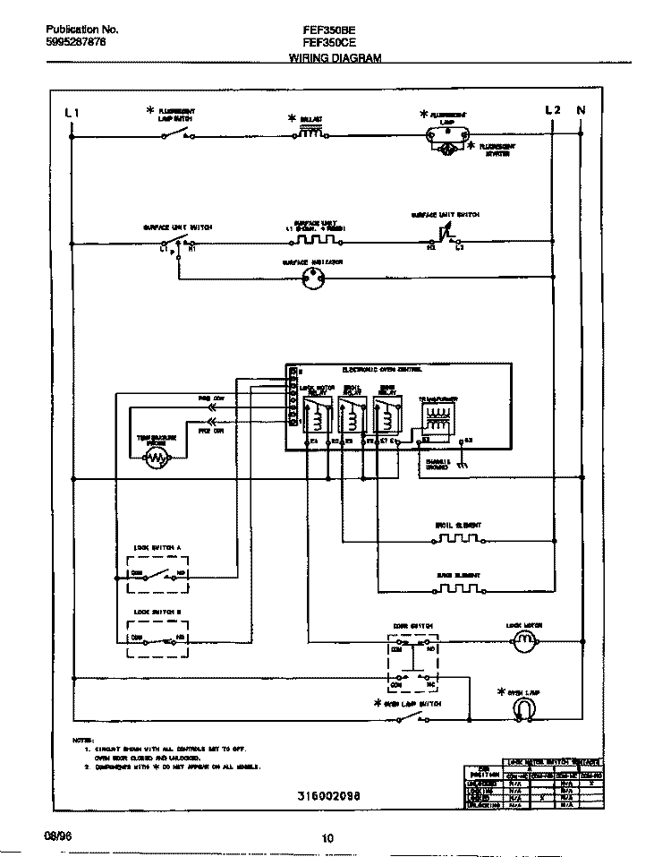 WIRING DIAGRAM Diagram and Parts List for FEF350CESA  Frigidaire Range