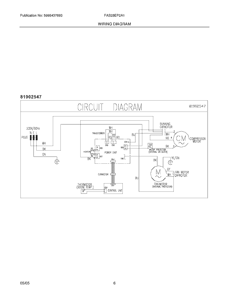 WIRING DIAGRAM Diagram and Parts List for FAS25EP2A1  Frigidaire Air Conditioner