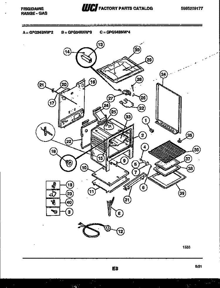 BODY PARTS Diagram and Parts List for GPG34BNL3  Frigidaire Range