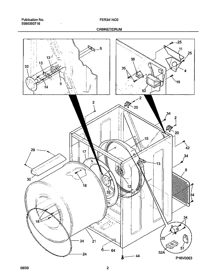 CABINET / DRUM Diagram and Parts List for FER341AC0  Frigidaire Dryer