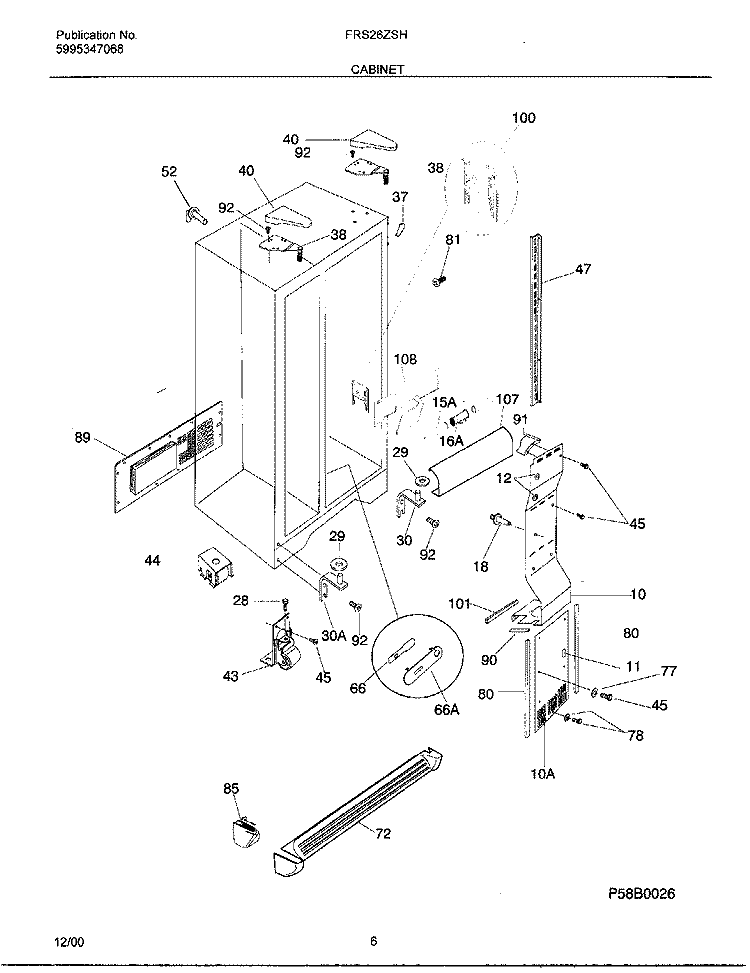 CABINET Diagram and Parts List for FRS26ZSHB5  Frigidaire Refrigerator