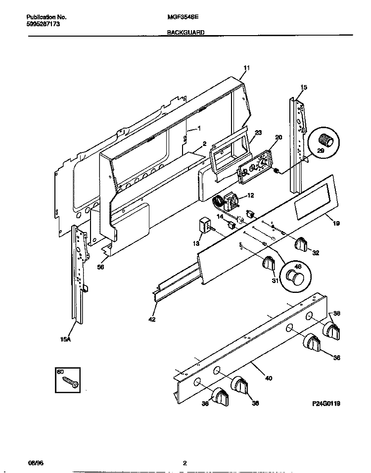 BACKGUARD Diagram and Parts List for MGF354SEWC  Frigidaire Range